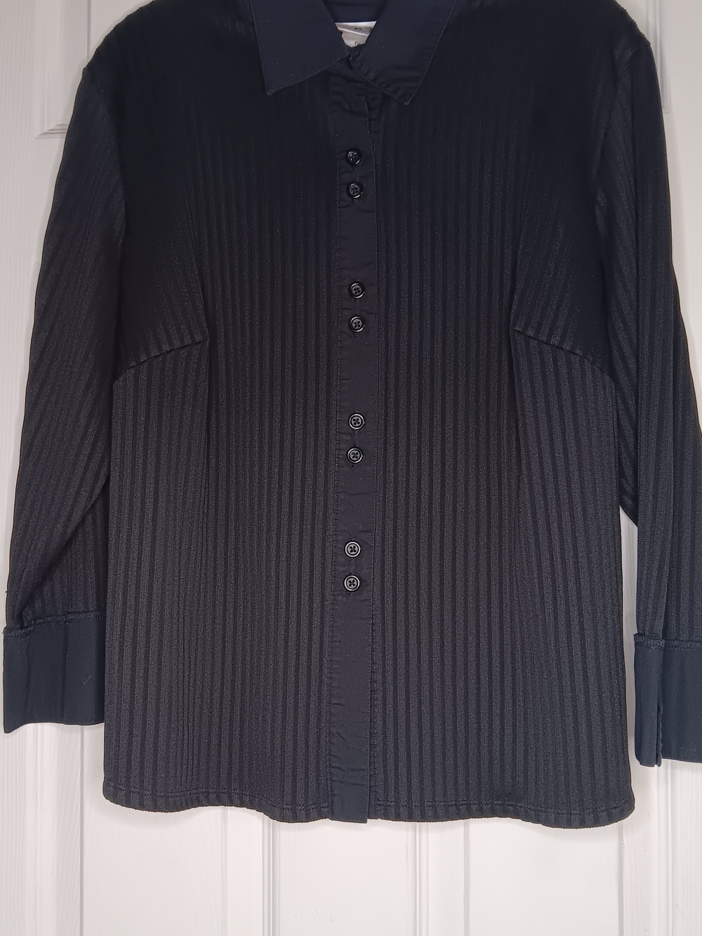 Classic Black Ribbed Button-Down Shirt